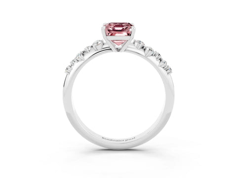 White gold Emerald Cut Morganite Cluster Side Stone Solitaire Ring with Prong Setting_27