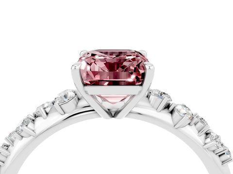 White gold Emerald Cut Morganite Cluster Side Stone Solitaire Ring with Prong Setting_28