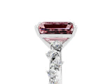White gold Emerald Cut Morganite Cluster Side Stone Solitaire Ring with Prong Setting_29