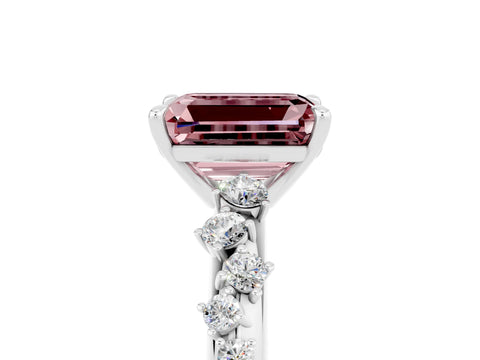 White gold Emerald Cut Morganite Cluster Side Stone Solitaire Ring with Prong Setting_29