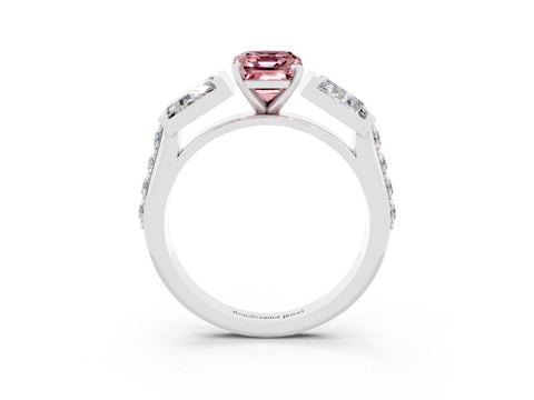 White gold Emerald Cut Morganite Engagement Ring with Baguette Side Stones and Channel Set Band_3