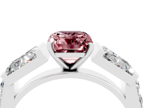 White gold Emerald Cut Morganite Engagement Ring with Baguette Side Stones and Channel Set Band_4
