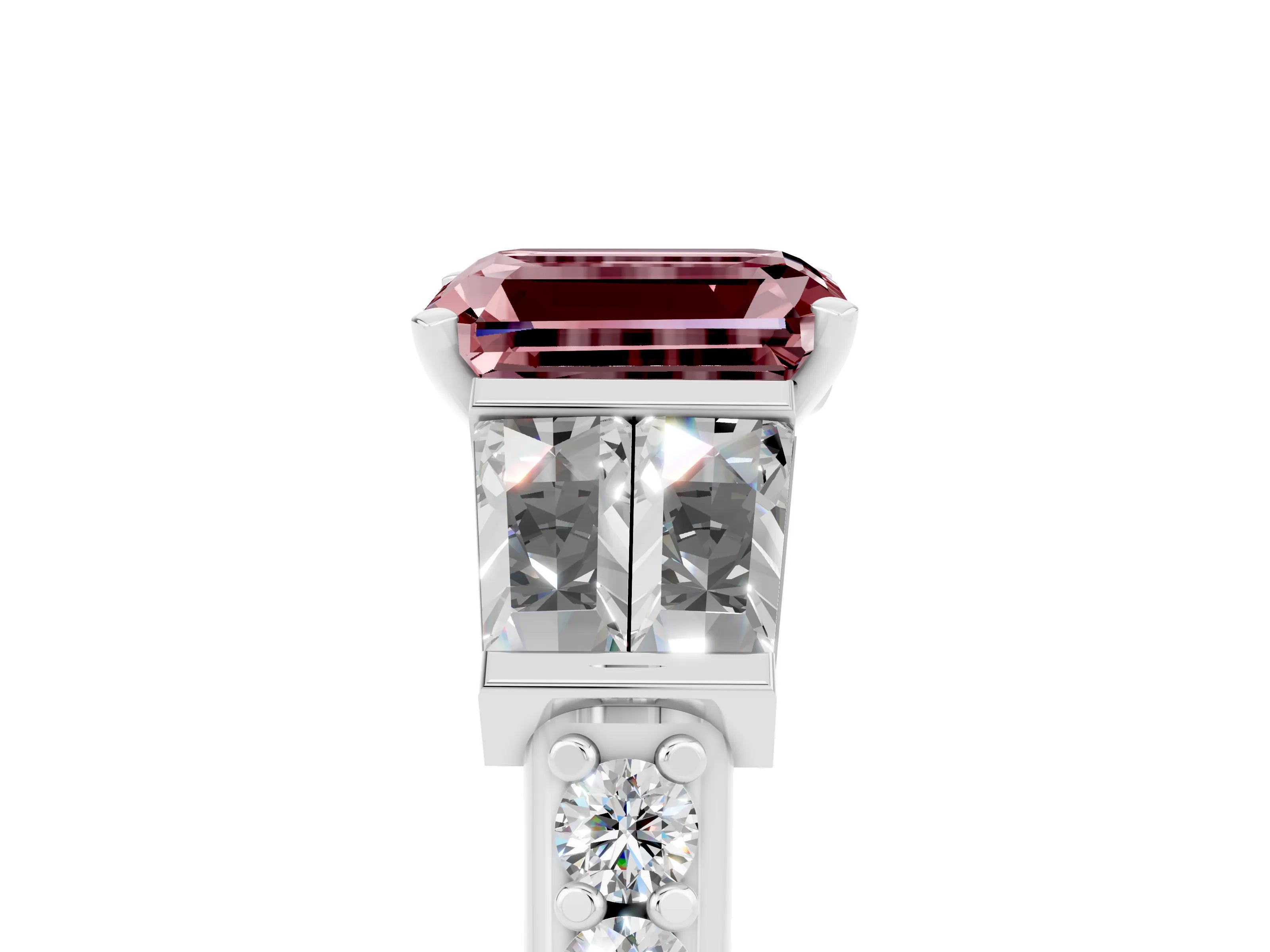 White gold Emerald Cut Morganite Engagement Ring with Baguette Side Stones and Channel Set Band_5