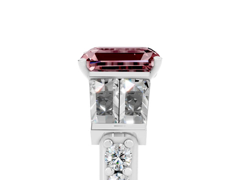 White gold Emerald Cut Morganite Engagement Ring with Baguette Side Stones and Channel Set Band_5