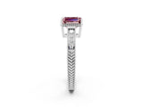 White gold Emerald Cut Morganite Engagement Ring with Milgrain Channel Set Band and Prong Setting_2