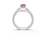 White gold Emerald Cut Morganite Engagement Ring with Milgrain Channel Set Band and Prong Setting_3
