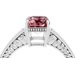 White gold Emerald Cut Morganite Engagement Ring with Milgrain Channel Set Band and Prong Setting_4