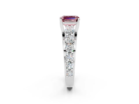 White gold Emerald Cut Morganite Engagement Ring with Pavé Band and Four-Prong Setting_2