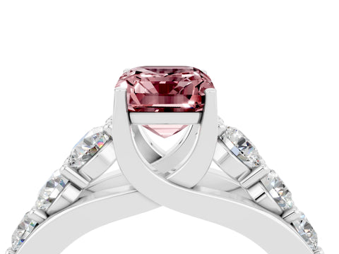 White gold Emerald Cut Morganite Engagement Ring with Pavé Band and Four-Prong Setting_4