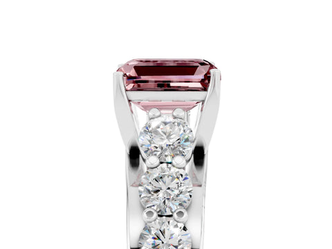 White gold Emerald Cut Morganite Engagement Ring with Pavé Band and Four-Prong Setting_5