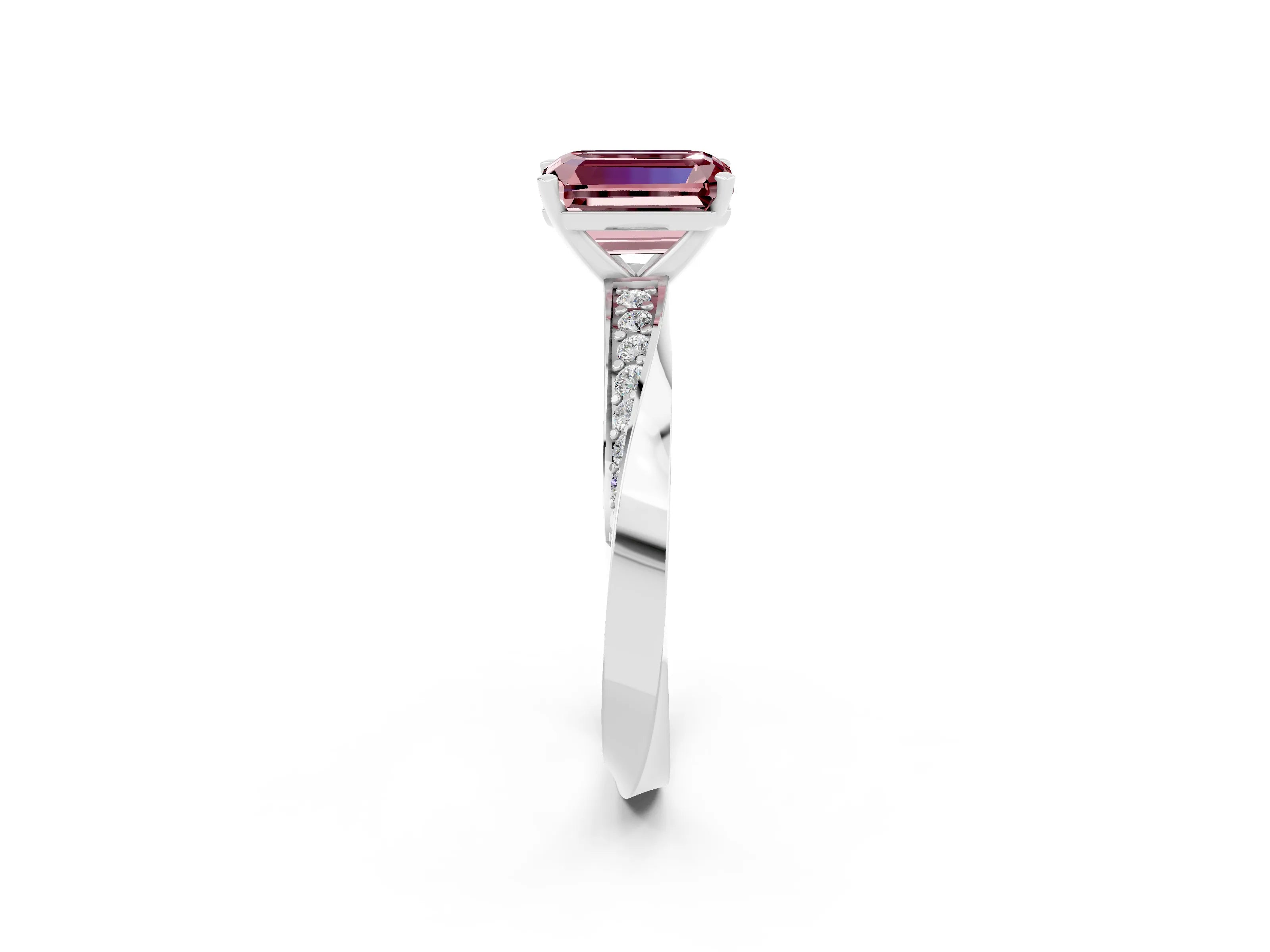 White gold Emerald Cut Morganite Engagement Ring with Side Stone Accents and Four-Prong Setting_29