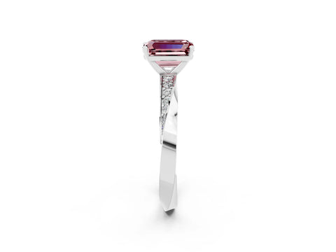 White gold Emerald Cut Morganite Engagement Ring with Side Stone Accents and Four-Prong Setting_29