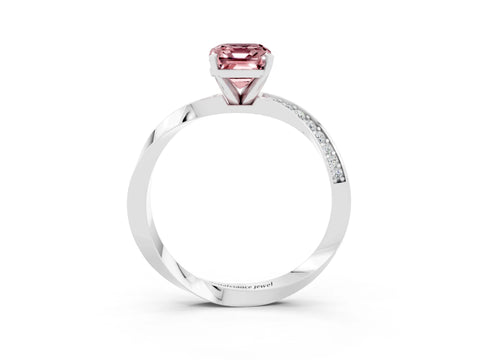 White gold Emerald Cut Morganite Engagement Ring with Side Stone Accents and Four-Prong Setting_30