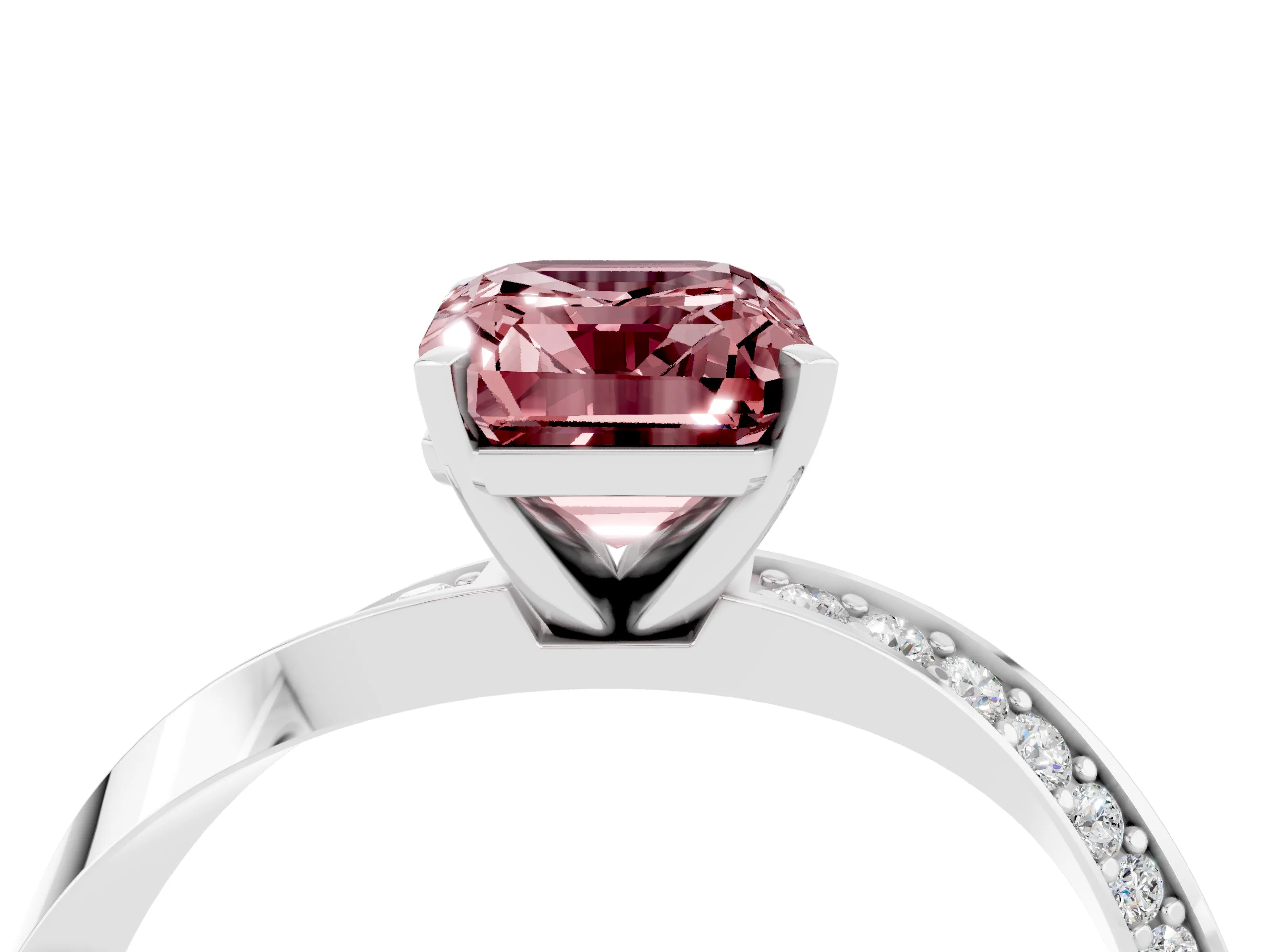 White gold Emerald Cut Morganite Engagement Ring with Side Stone Accents and Four-Prong Setting_31