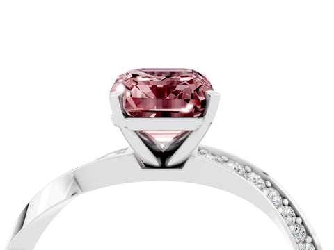 White gold Emerald Cut Morganite Engagement Ring with Side Stone Accents and Four-Prong Setting_31