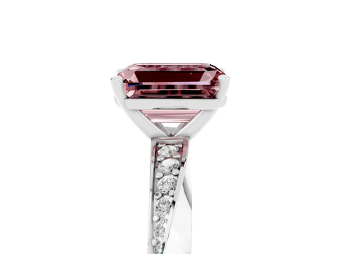 White gold Emerald Cut Morganite Engagement Ring with Side Stone Accents and Four-Prong Setting_32