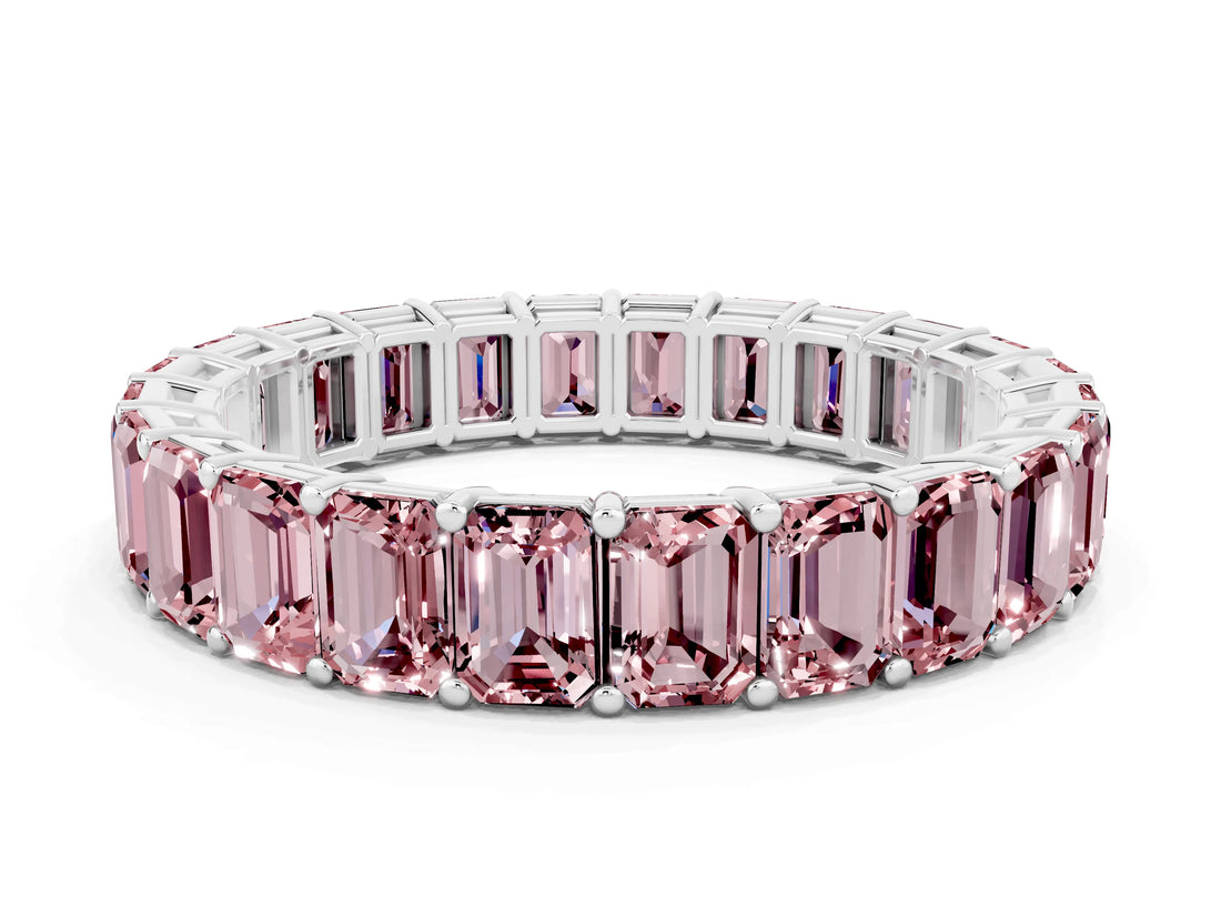 White gold Emerald Cut Morganite Eternity Band with Shared Prong Setting_6