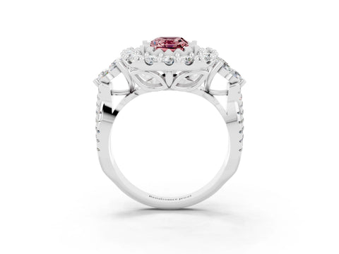 White gold Emerald Cut Morganite Halo Ring with Pavé Band and Four-Prong Setting_39