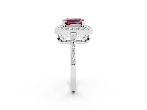 White gold Emerald Cut Morganite Halo Ring with Split Shank and Four-Prong Setting_14