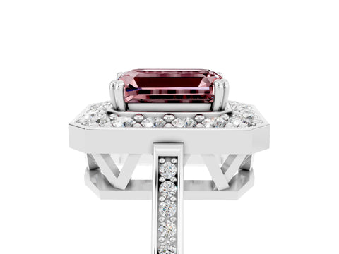 White gold Emerald Cut Morganite Halo Ring with Split Shank and Four-Prong Setting_17