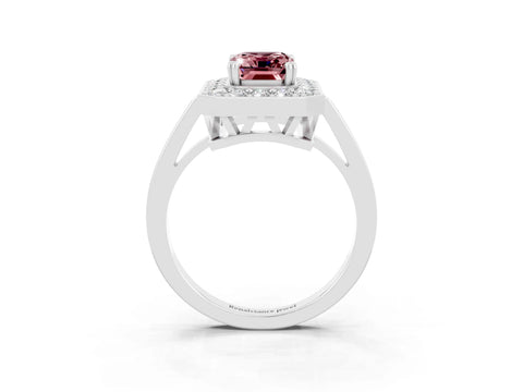 White gold Emerald Cut Morganite Halo Ring with Split Shank and Four-Prong Setting_3