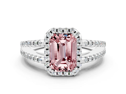 White gold Emerald Cut Morganite Halo Split Shank Engagement Ring_12