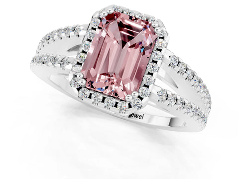 White gold Emerald Cut Morganite Halo Split Shank Engagement Ring_13