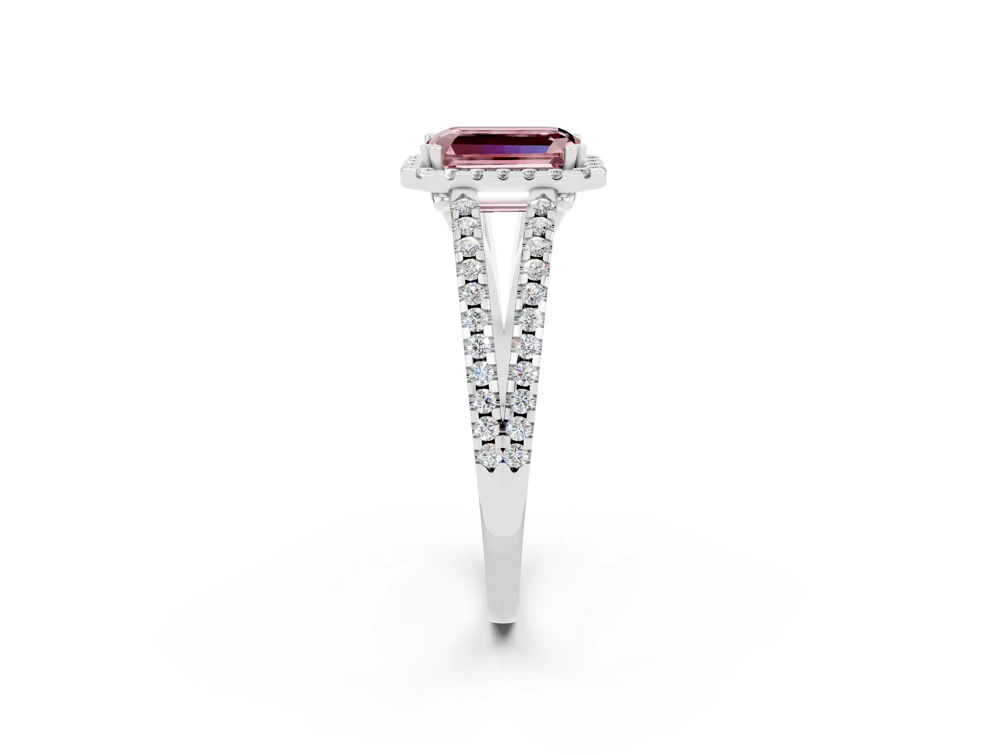White gold Emerald Cut Morganite Halo Split Shank Engagement Ring_14