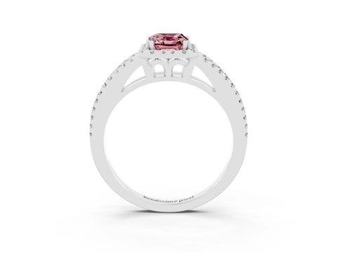 White gold Emerald Cut Morganite Halo Split Shank Engagement Ring_15