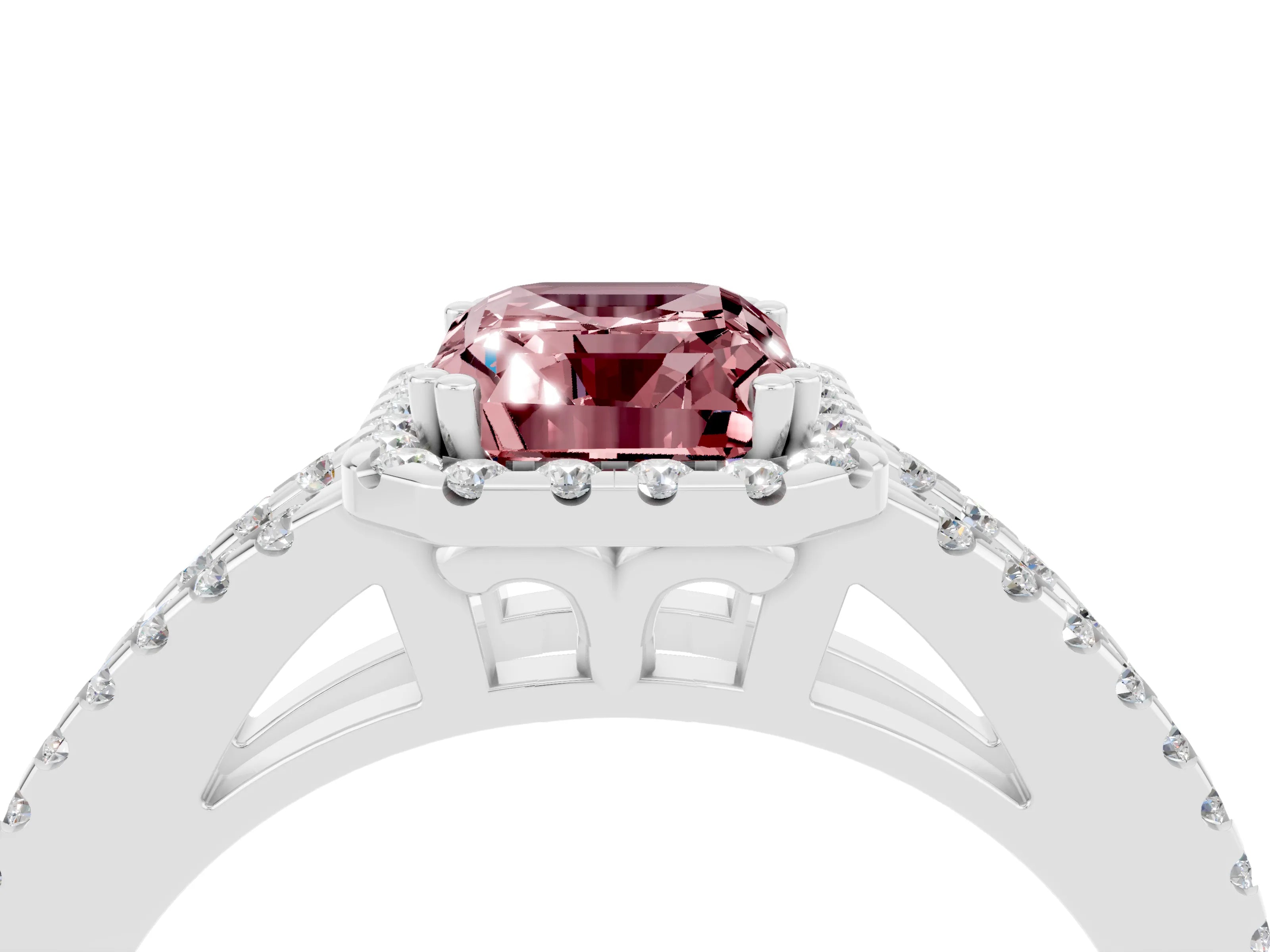 White gold Emerald Cut Morganite Halo Split Shank Engagement Ring_16