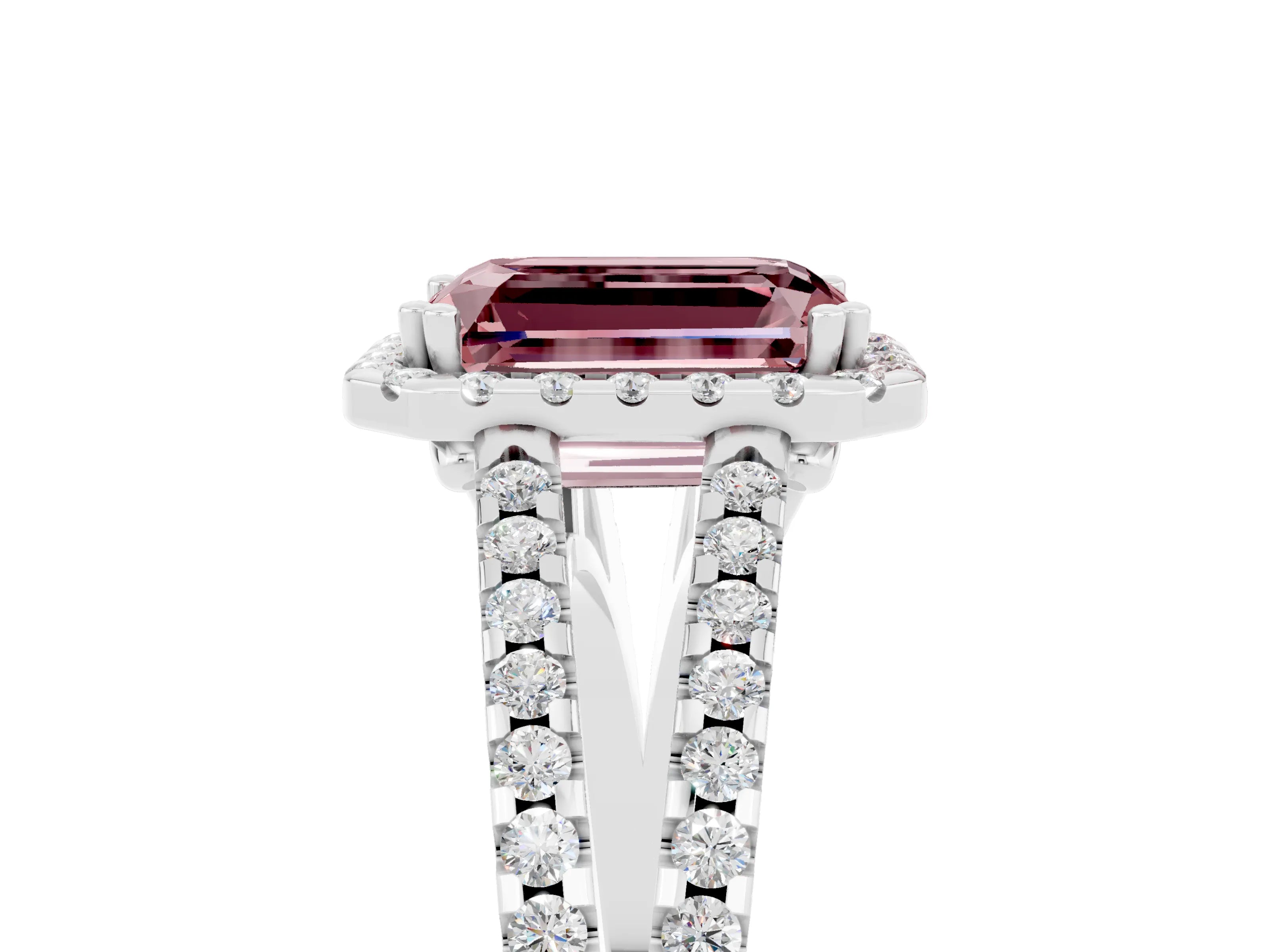 White gold Emerald Cut Morganite Halo Split Shank Engagement Ring_17