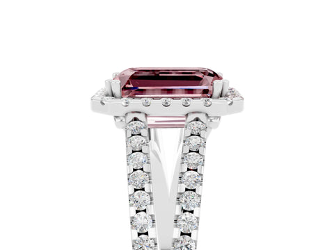 White gold Emerald Cut Morganite Halo Split Shank Engagement Ring_17
