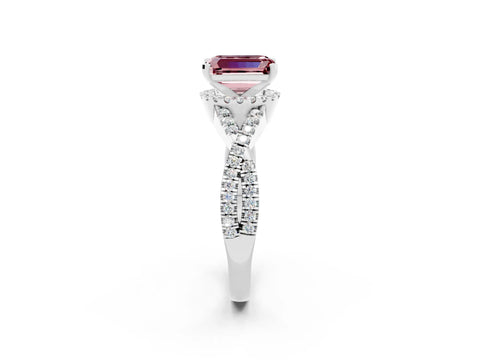 White gold Emerald Cut Morganite Halo Twist Band Solitaire Prong Setting Ring_2