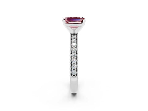 White gold Emerald Cut Morganite Milgrain Pavé Engagement Ring with Four-Prong Setting_14