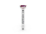 White gold Emerald Cut Morganite Milgrain Pavé Engagement Ring with Four-Prong Setting_14