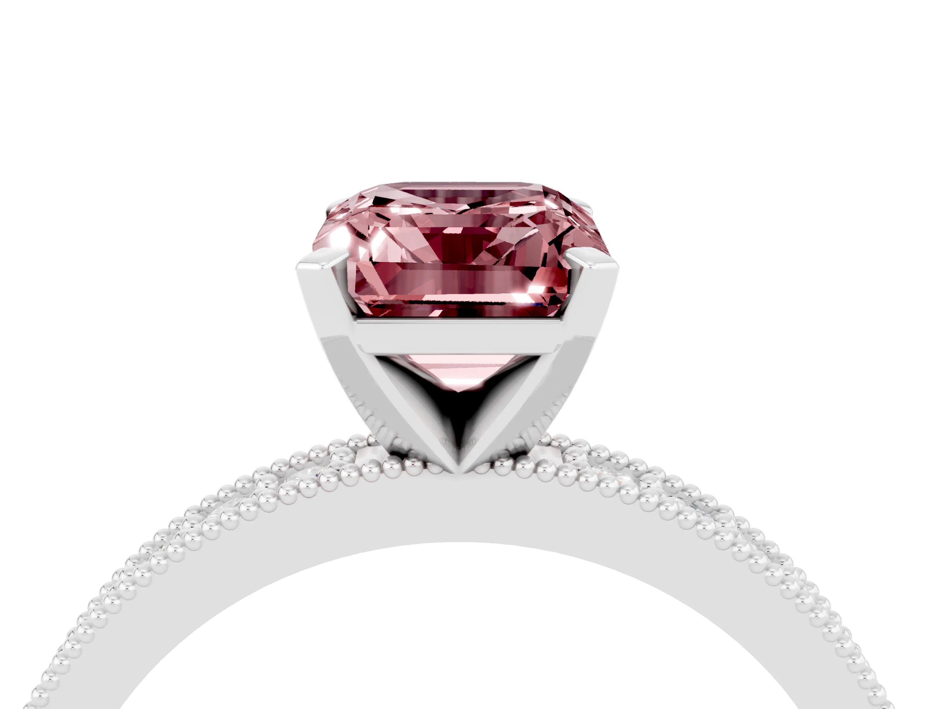White gold Emerald Cut Morganite Milgrain Pavé Engagement Ring with Four-Prong Setting_16