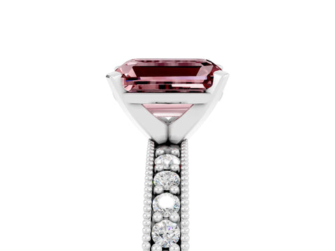 White gold Emerald Cut Morganite Milgrain Pavé Engagement Ring with Four-Prong Setting_17