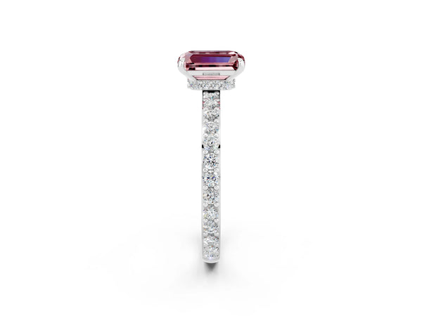 Platinum Emerald Cut Morganite Pavé Engagement Ring with Round  Accents and Prong Setting