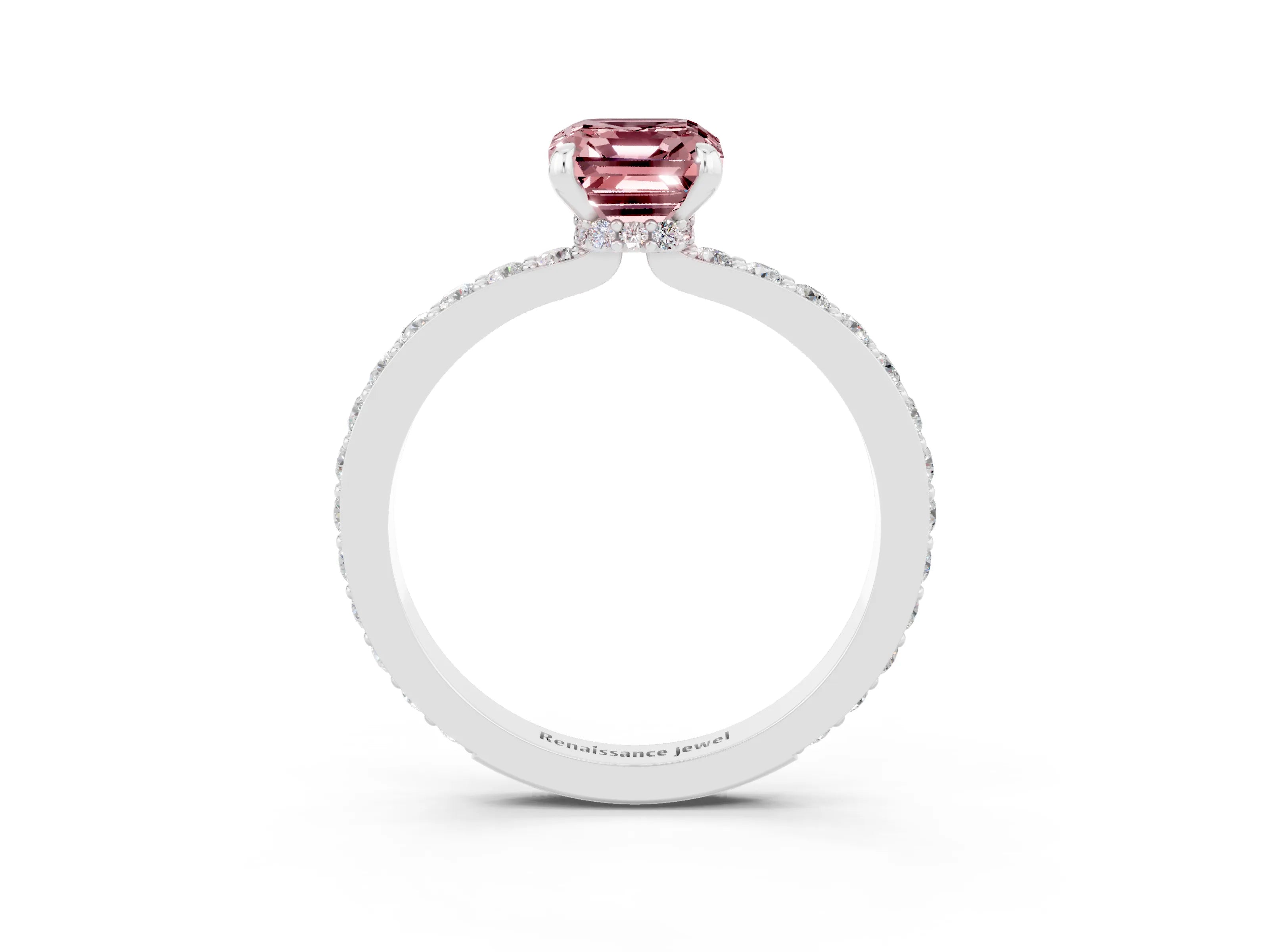 White gold Emerald Cut Morganite Pavé Engagement Ring with Round  Accents and Prong Setting_27