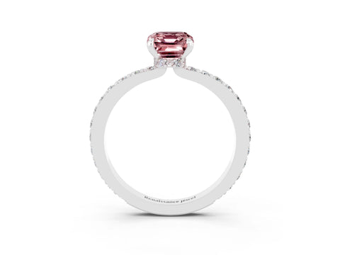 White gold Emerald Cut Morganite Pavé Engagement Ring with Round  Accents and Prong Setting_27