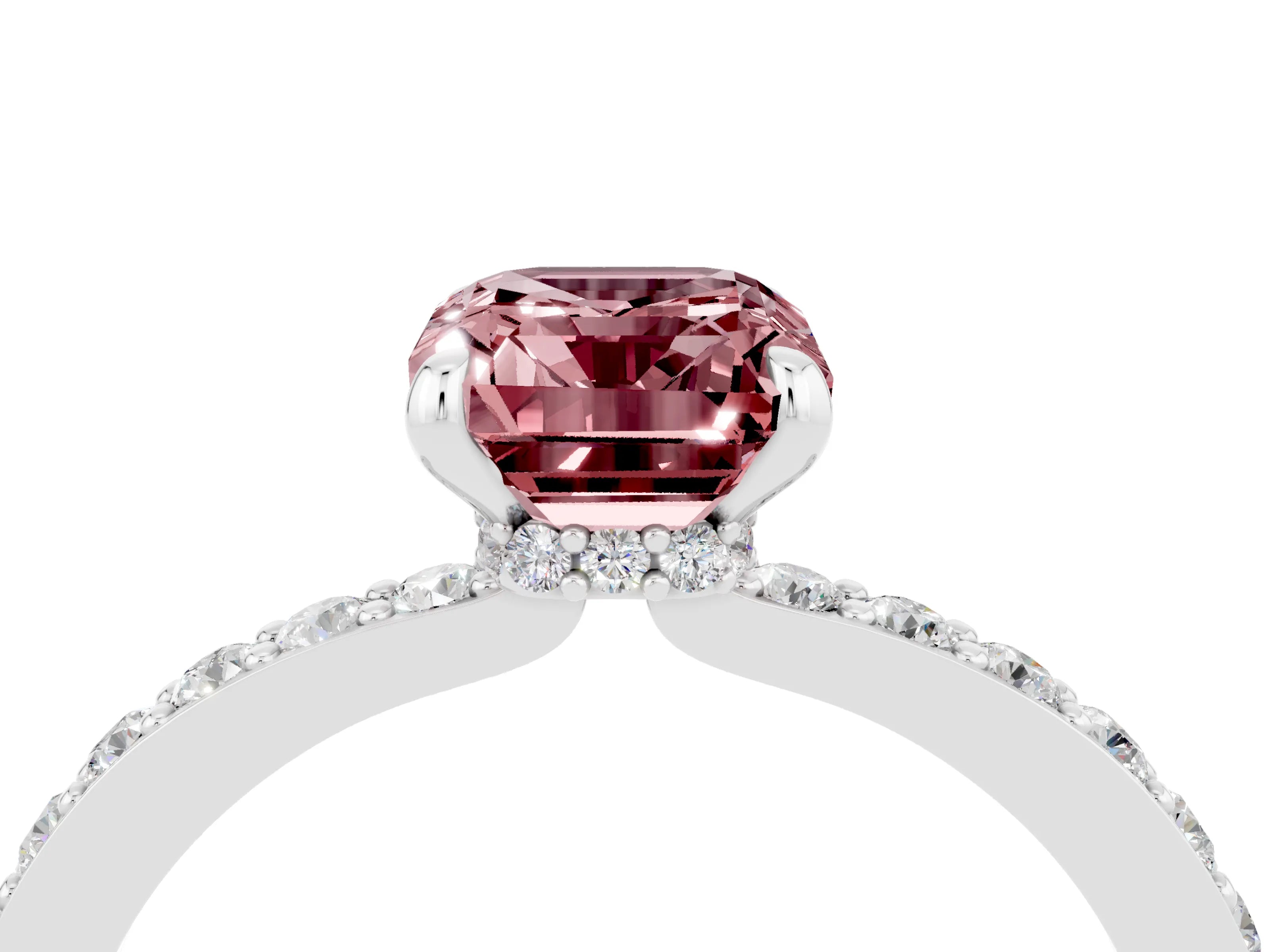 White gold Emerald Cut Morganite Pavé Engagement Ring with Round  Accents and Prong Setting_28