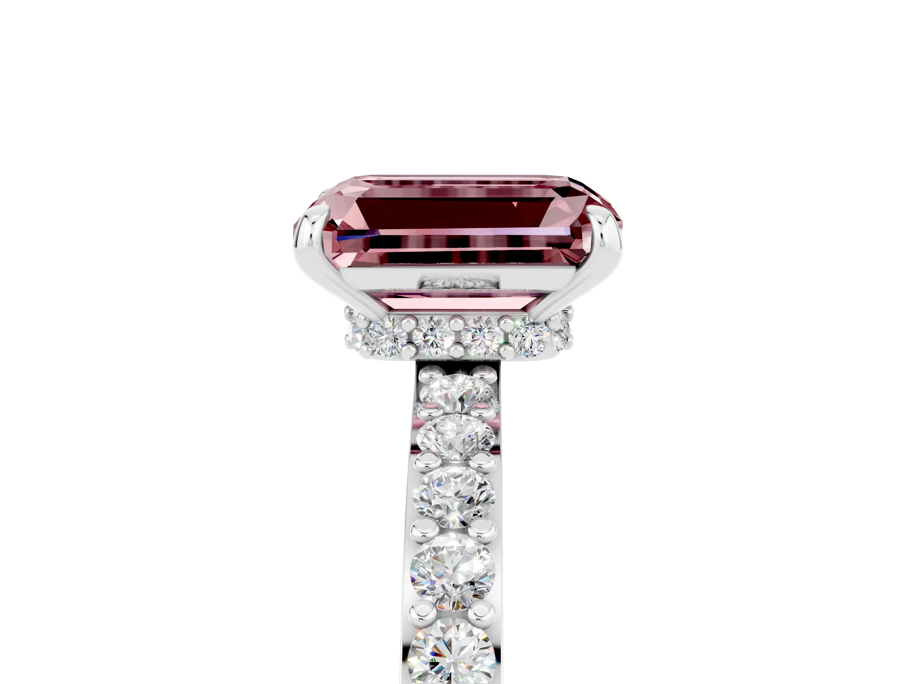 White gold Emerald Cut Morganite Pavé Engagement Ring with Round  Accents and Prong Setting_29