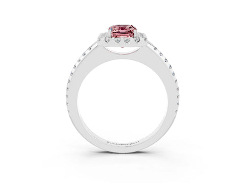 White gold Emerald Cut Morganite Pavé Halo Ring with Four-Prong Setting_15