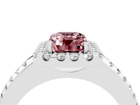 White gold Emerald Cut Morganite Pavé Halo Ring with Four-Prong Setting_16