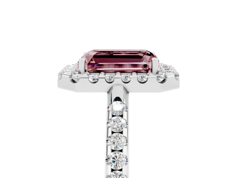 White gold Emerald Cut Morganite Pavé Halo Ring with Four-Prong Setting_17