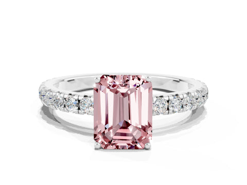 White gold Emerald Cut Morganite Pavé Solitaire Engagement Ring with Four-Prong Setting_12