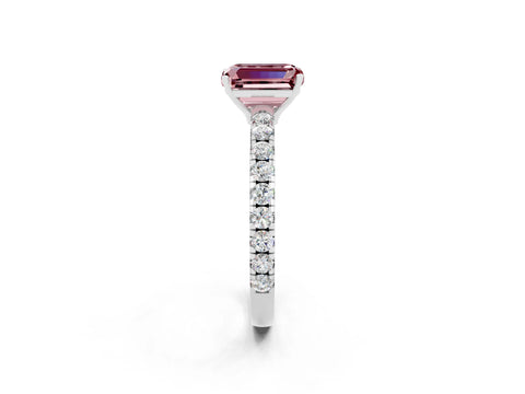 White gold Emerald Cut Morganite Pavé Solitaire Engagement Ring with Four-Prong Setting_14
