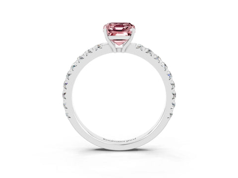 White gold Emerald Cut Morganite Pavé Solitaire Engagement Ring with Four-Prong Setting_15