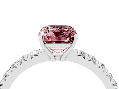 White gold Emerald Cut Morganite Pavé Solitaire Engagement Ring with Four-Prong Setting_16