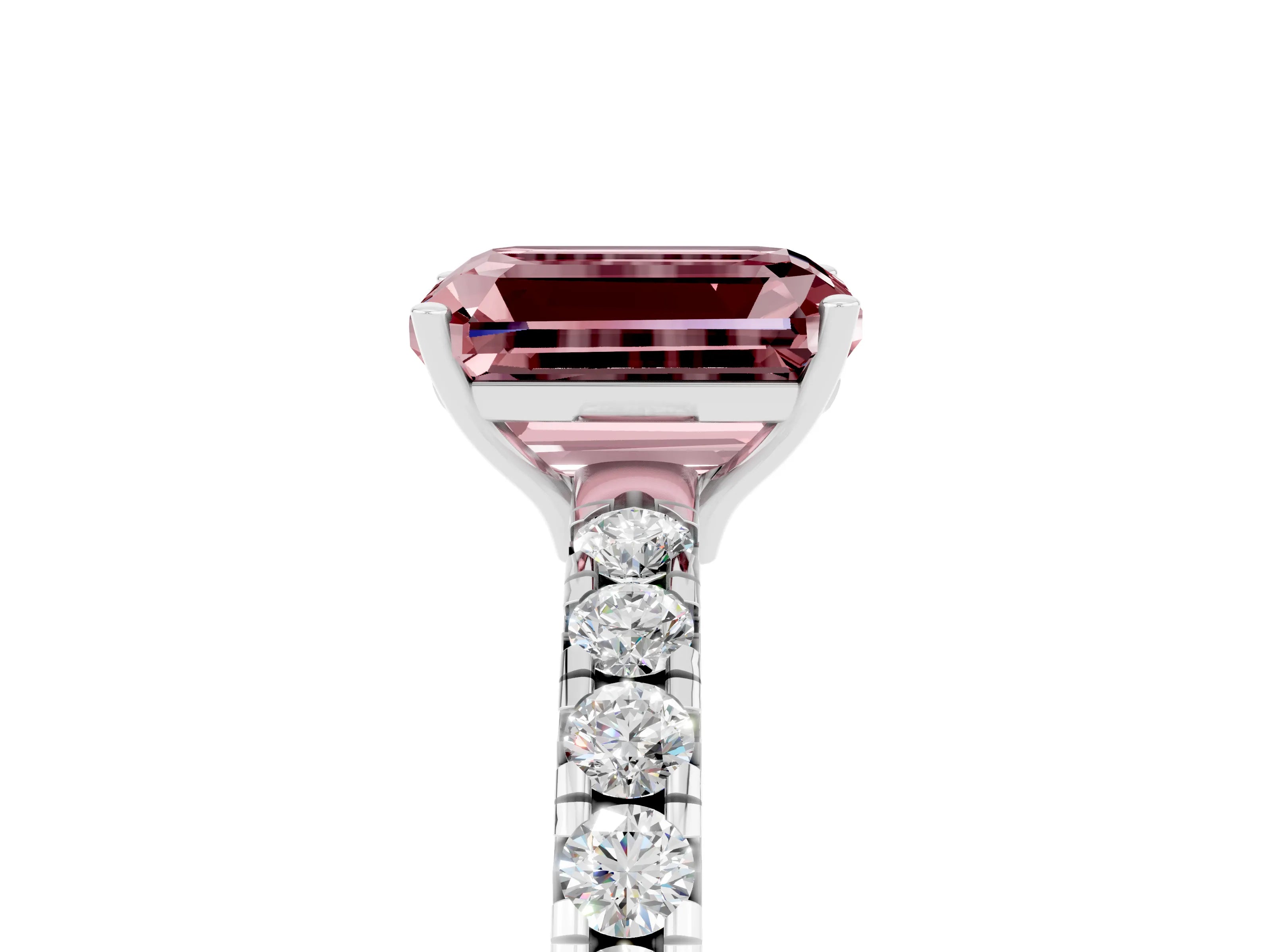 White gold Emerald Cut Morganite Pavé Solitaire Engagement Ring with Four-Prong Setting_17
